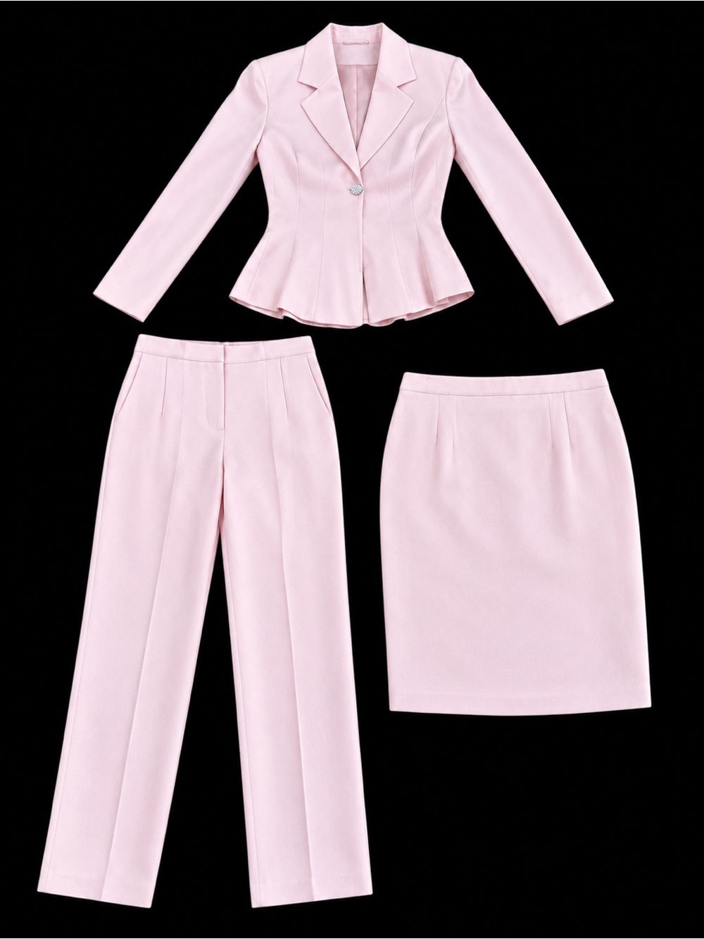 Custom Made 3-Piece Suit in Petal Pink w/Rhinestone 💗 Zipper Pull (Approx Sz 6)